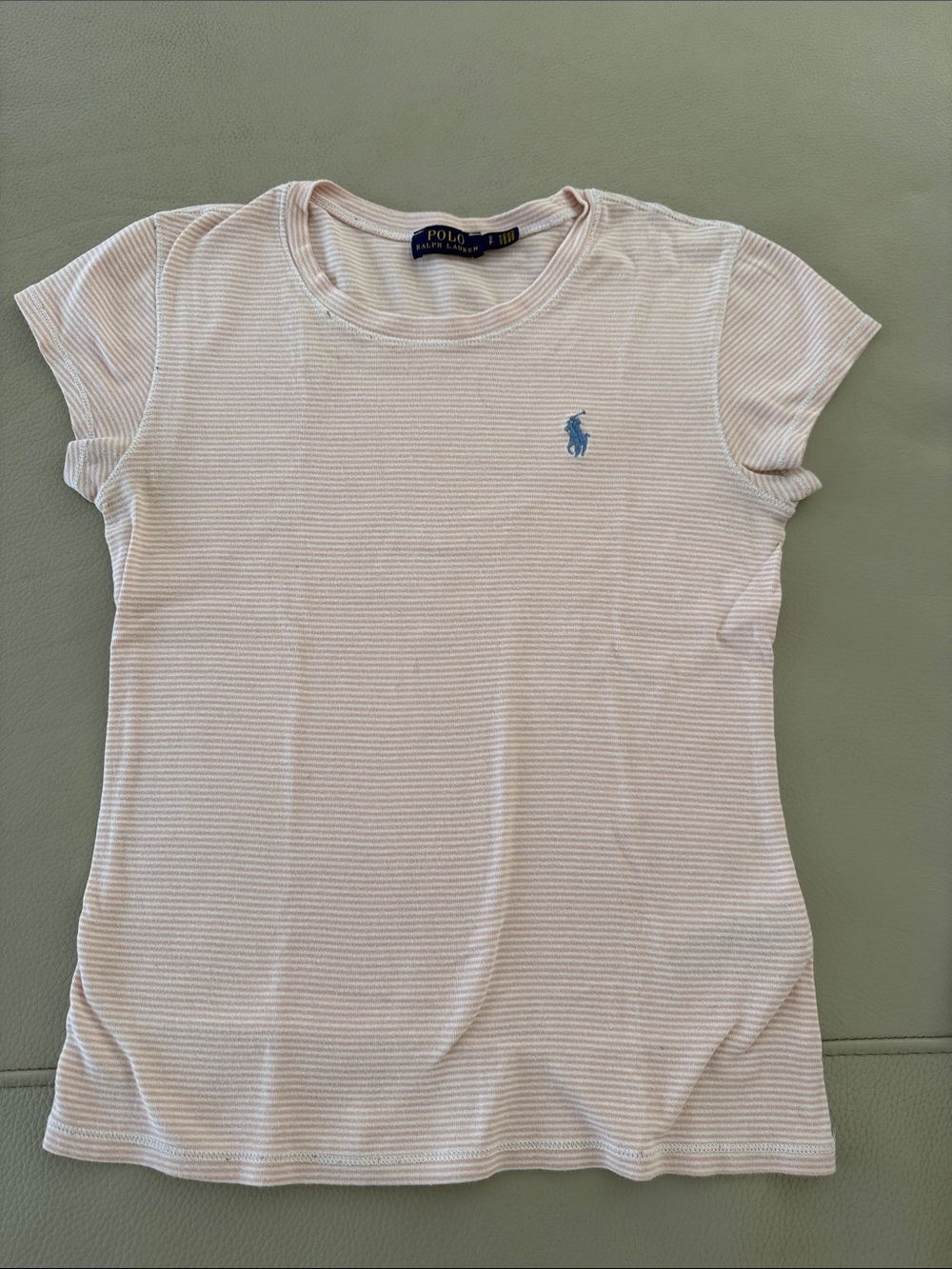 Polo by Ralph Lauren Pale Pink Striped Tee with Blue Pony